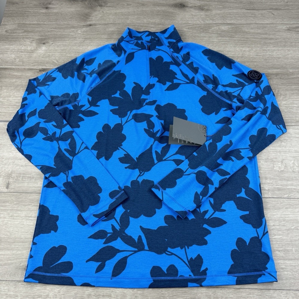 G/Fore G4 Luxe 1/4 Zip Mens Small Racer floral Golf pullover NEW NWT $155